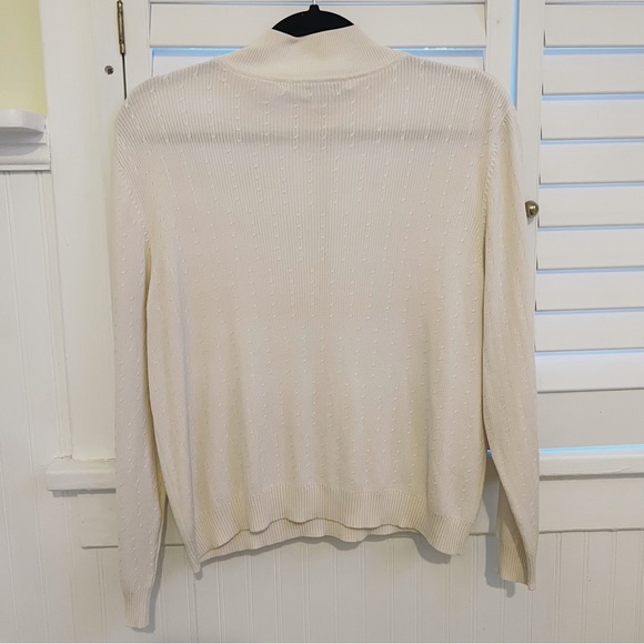 Compositions Cream Mock Neck Mini Cable Knit 100% Silk Sweater Size XL - Picture 2 of 5